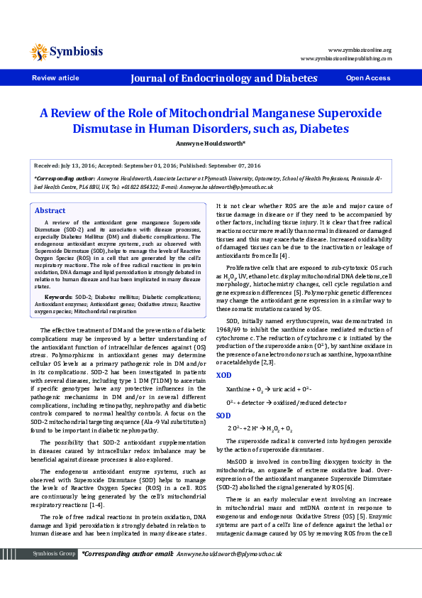 (PDF) A Review of the Role of Mitochondrial Manganese Superoxide