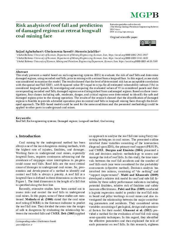 (PDF) Risk Analysis of Roof Fall and Prediction of Damaged Regions at ...