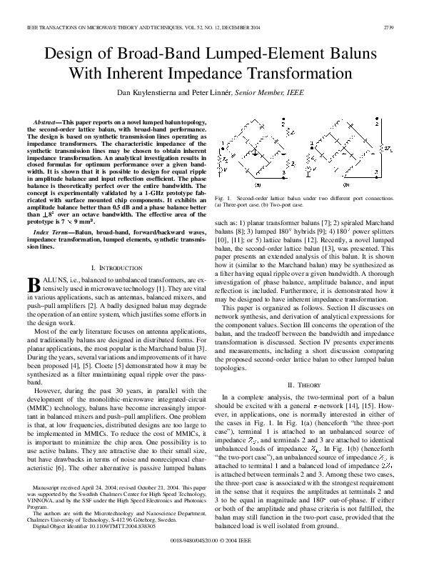 (PDF) Design of Broad-Band Lumped-Element Baluns With Inherent ...