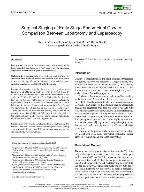 (PDF) Surgical Staging of Early Stage Endometrial Cancer: Comparison ...