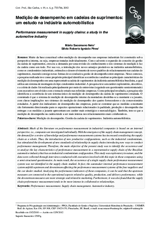 (PDF) Performance Measurement in Supply Chains A Study in the