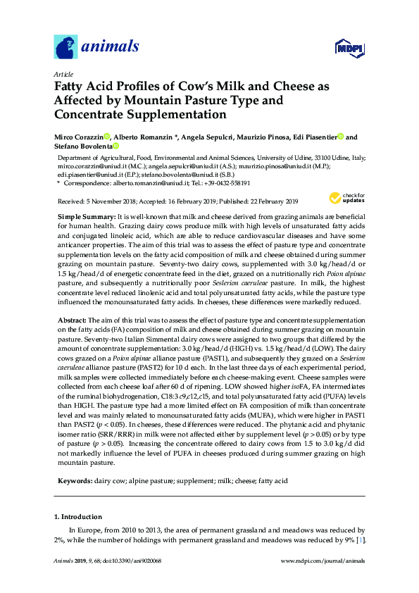 (PDF) Fatty Acid Profiles of Cow’s Milk and Cheese as Affected by ...