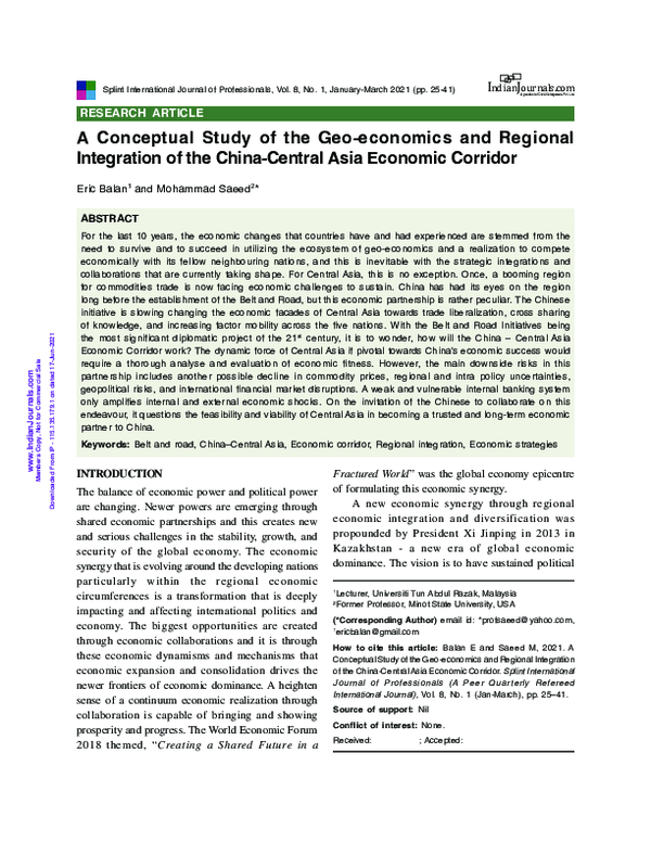 (PDF) A Conceptual Study of the Geoeconomics and Regional Integration ...