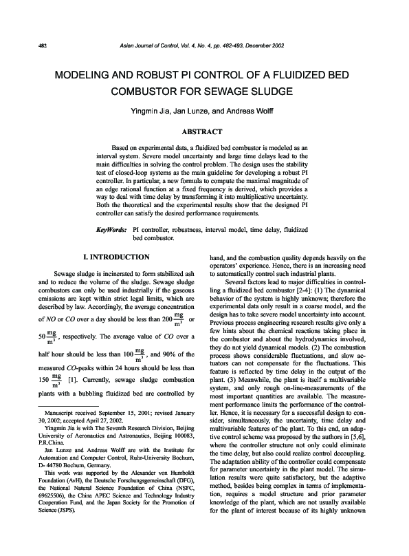 (PDF) Modeling And Robust Pi Control Of A Fluidized Bed Combustor For ...