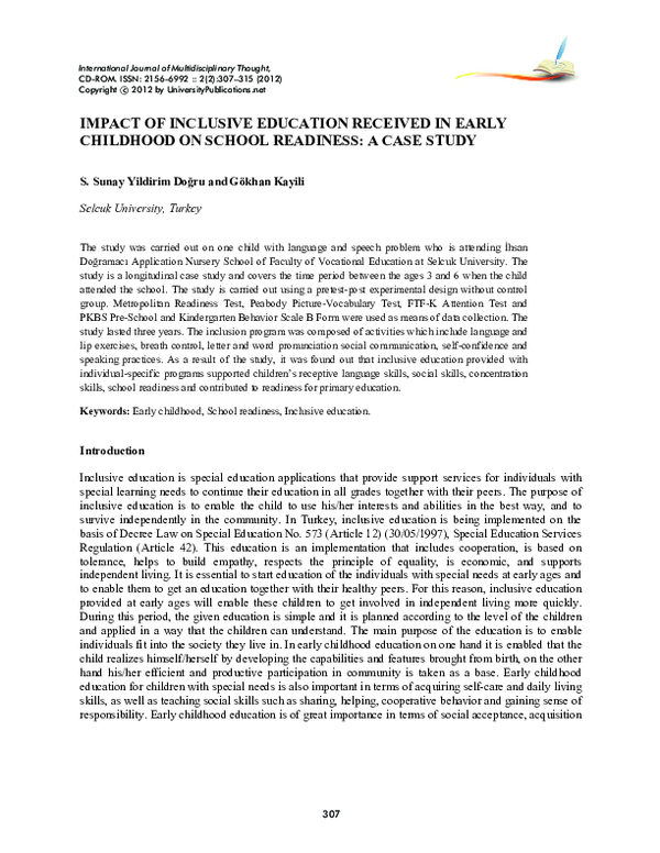 (PDF) Impact of Inclusive Education Received in Early Childhood on ...