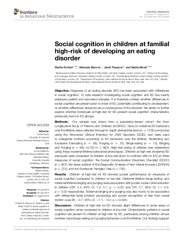 (PDF) Social cognition in children at familial high-risk of developing ...