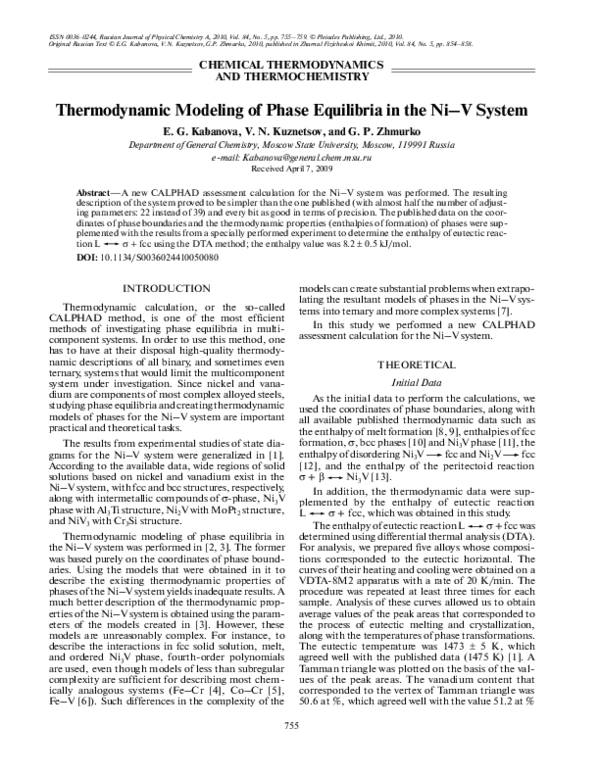 (PDF) Thermodynamic modeling of phase equilibria in the Ni-V system