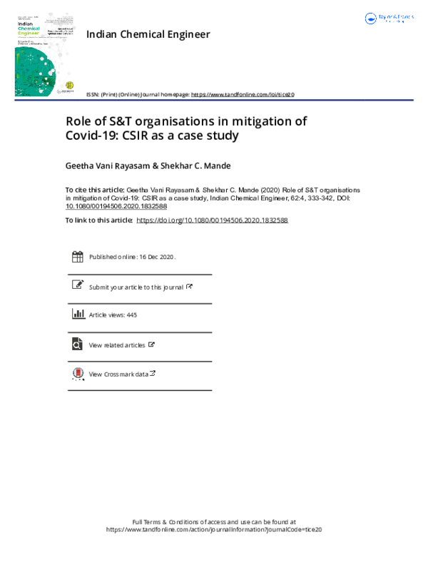 (PDF) Role of S organisations in mitigation of Covid-19: CSIR as a case ...