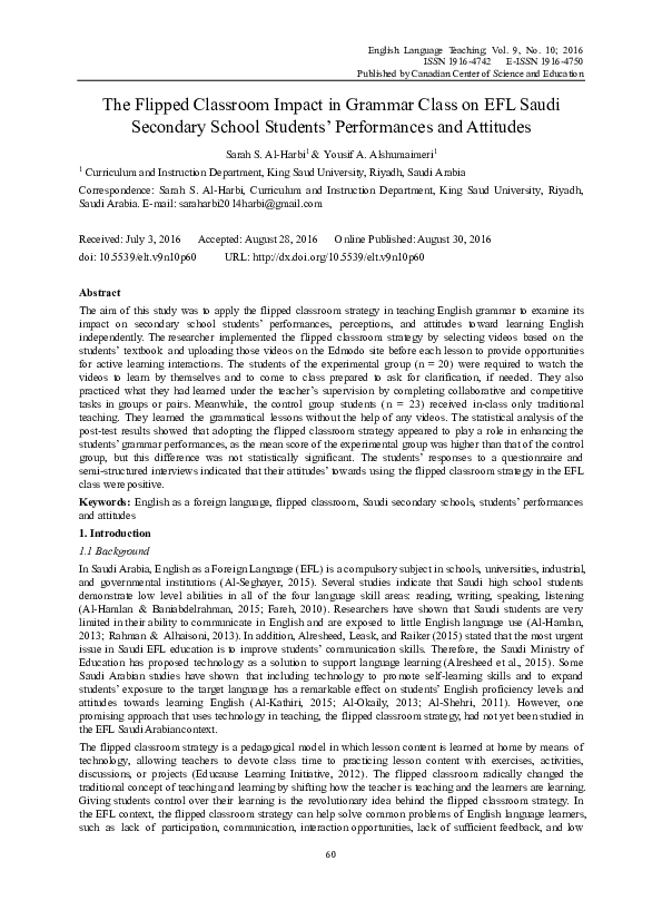 (PDF) The Flipped Classroom Impact in Grammar Class on EFL Saudi ...