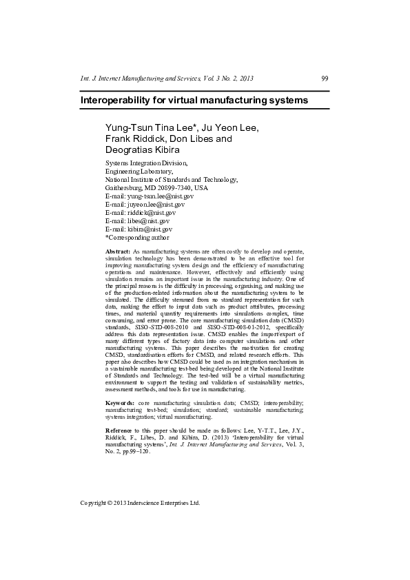 (PDF) Interoperability for virtual manufacturing systems