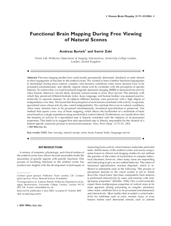 (PDF) Functional brain mapping during free viewing of natural scenes