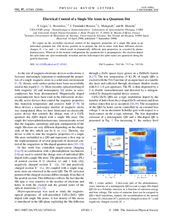 (PDF) Electrical control of a single Mn atom in a quantum dot