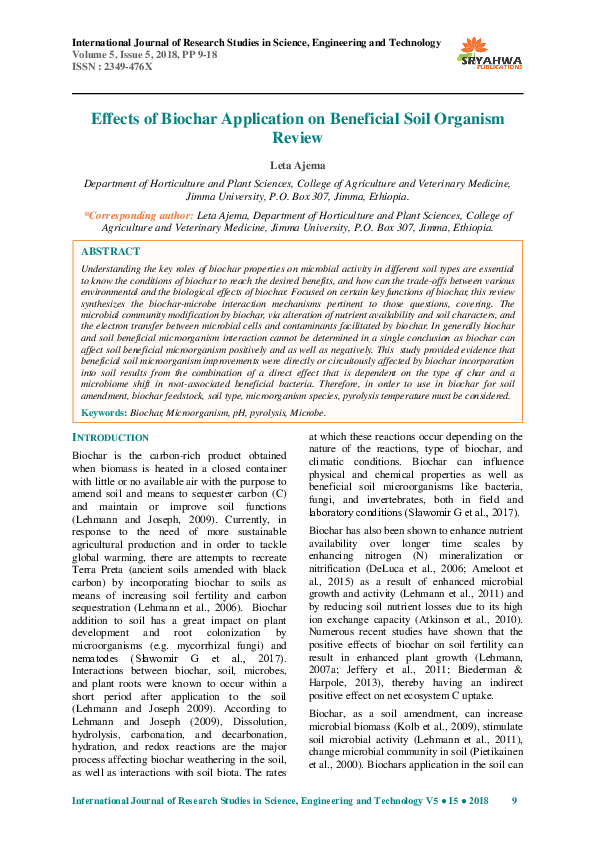 (PDF) Effects of Biochar Application on Beneficial Soil Organism Review