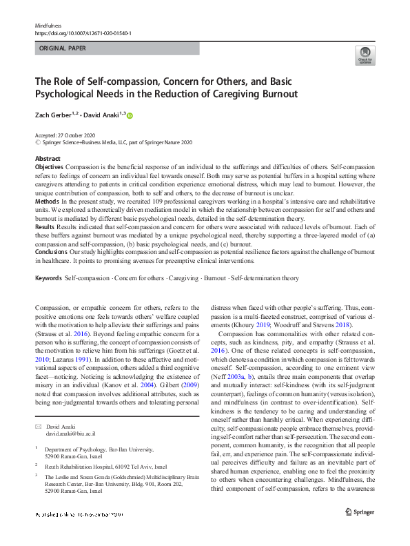 (PDF) The Role of Self-compassion, Concern for Others, and Basic ...