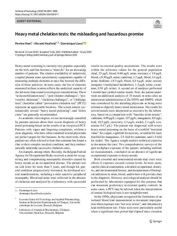 (PDF) Heavy metal chelation tests: the misleading and hazardous promise