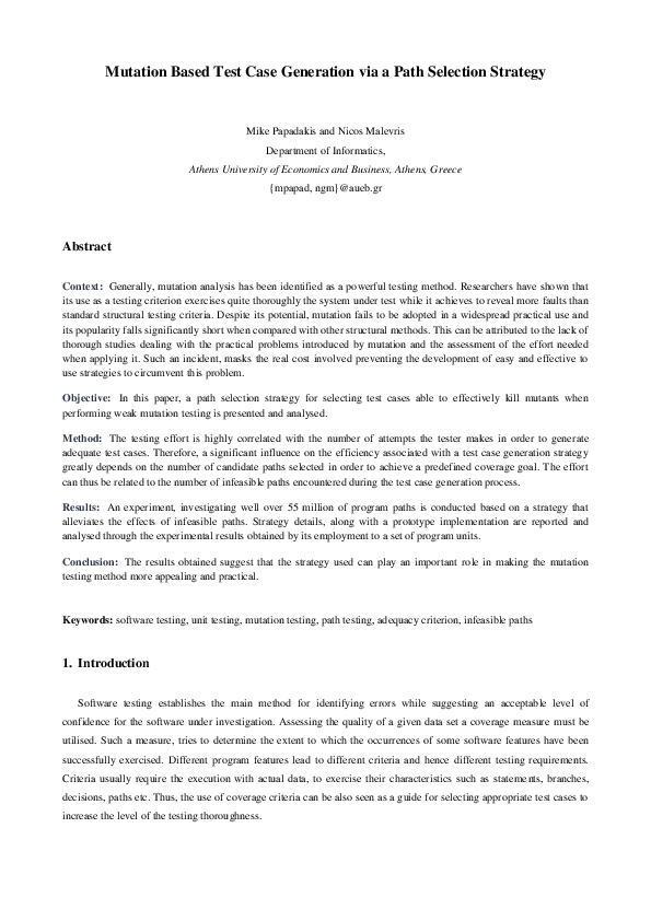 (PDF) Mutation based test case generation via a path selection strategy