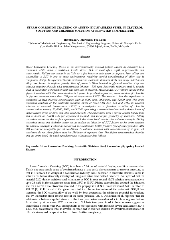 (PDF) Stress corrosion cracking of austenitic stainless steel in ...