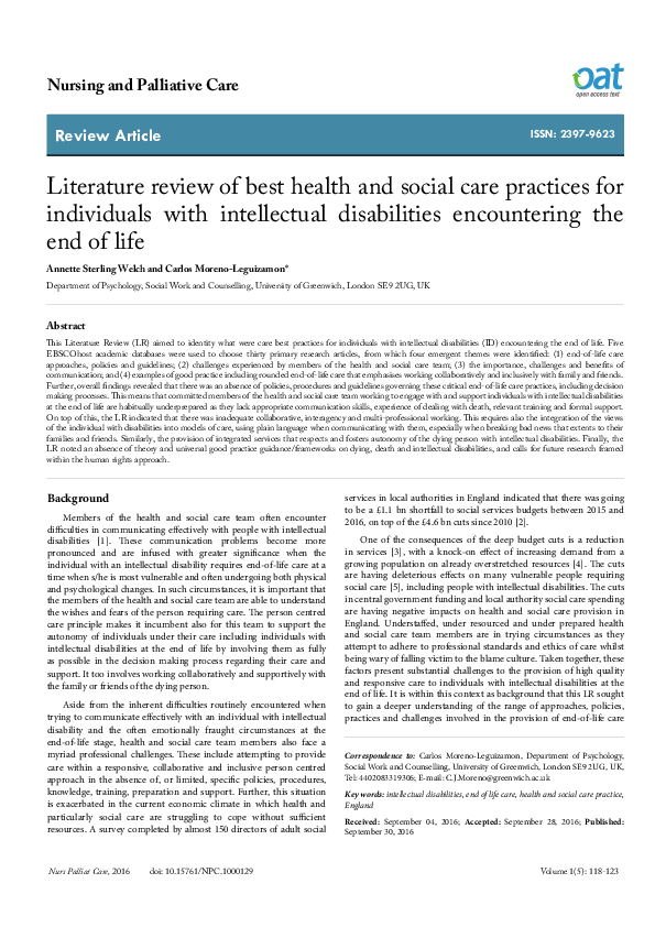 (PDF) Literature review of best health and social care practices for ...