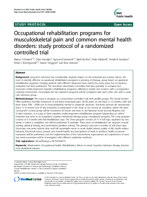 (PDF) Occupational rehabilitation programs for musculoskeletal pain and ...