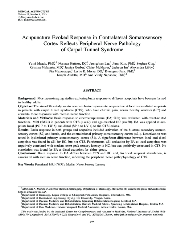 (PDF) Acupuncture Evoked Response in Contralateral Somatosensory Cortex ...