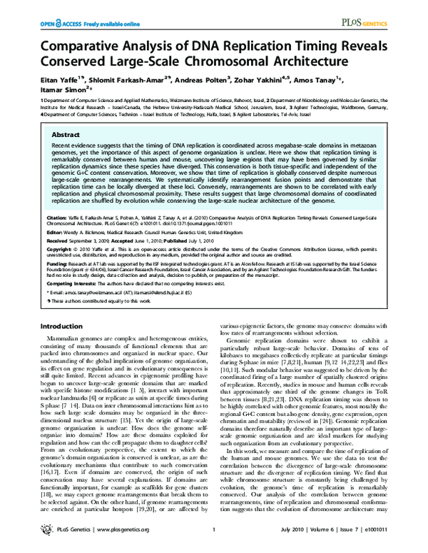 (PDF) Comparative Analysis of DNA Replication Timing Reveals Conserved ...