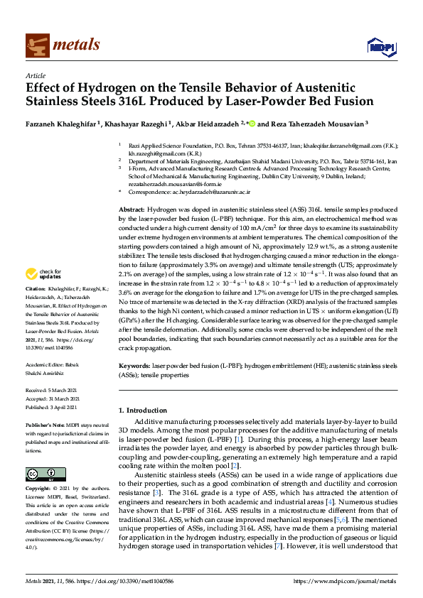 (PDF) Effect of Hydrogen on the Tensile Behavior of Austenitic ...