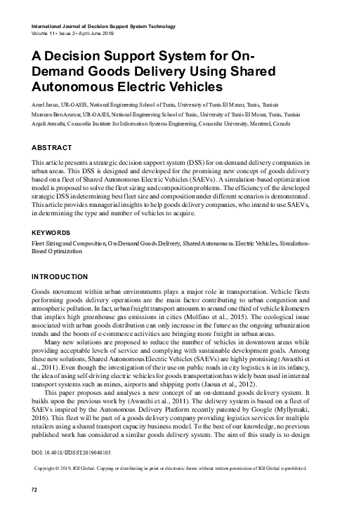 (PDF) A Decision Support System for On-Demand Goods Delivery Using ...
