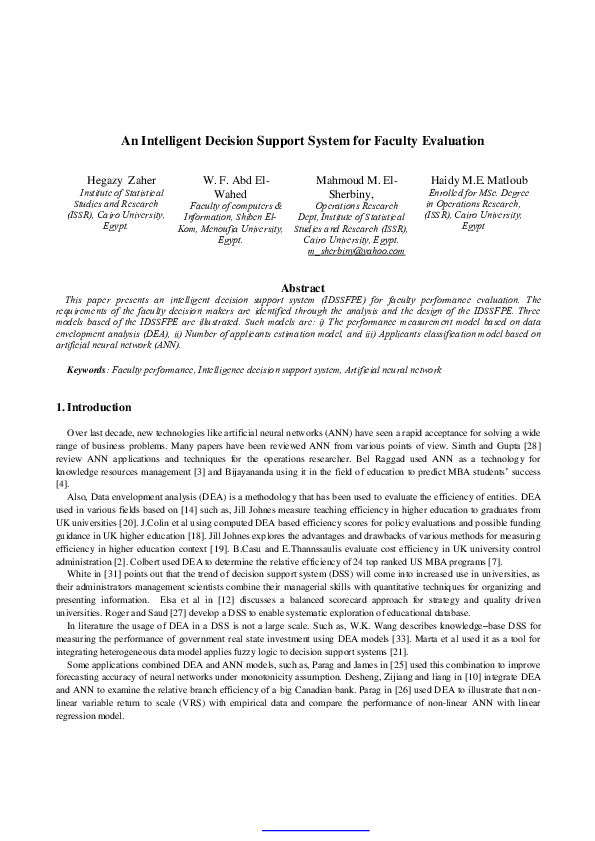 (PDF) An Intelligent Decision Support System for Faculty Evaluation