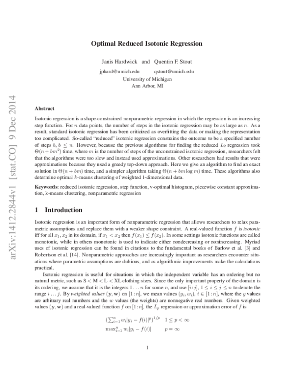 (PDF) Optimal Reduced Isotonic Regression
