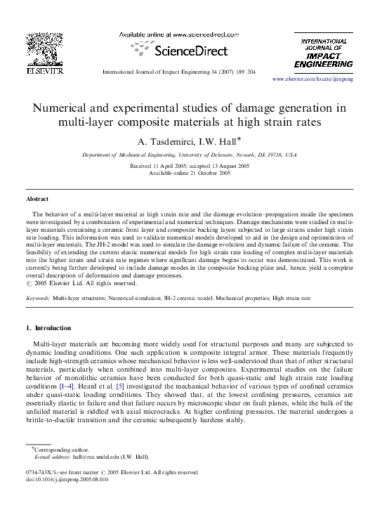 (PDF) Numerical and experimental studies of damage generation in multi ...
