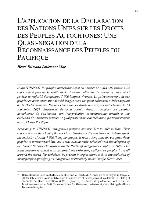 (PDF) L'application de la déclaration des Nations unies sur les droits ...
