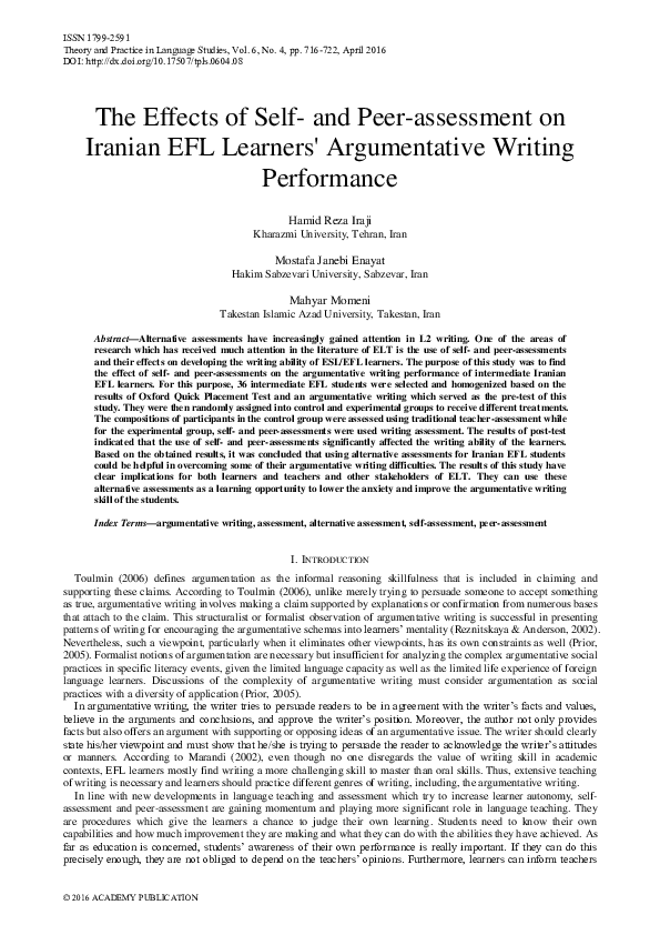 (PDF) The Effects of Self- and Peer-assessment on Iranian EFL Learners ...