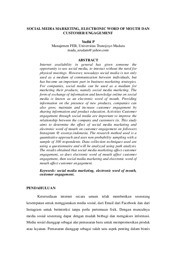 (PDF) Social Media Marketing, Electronic Word of Mouth Dan Customer ...