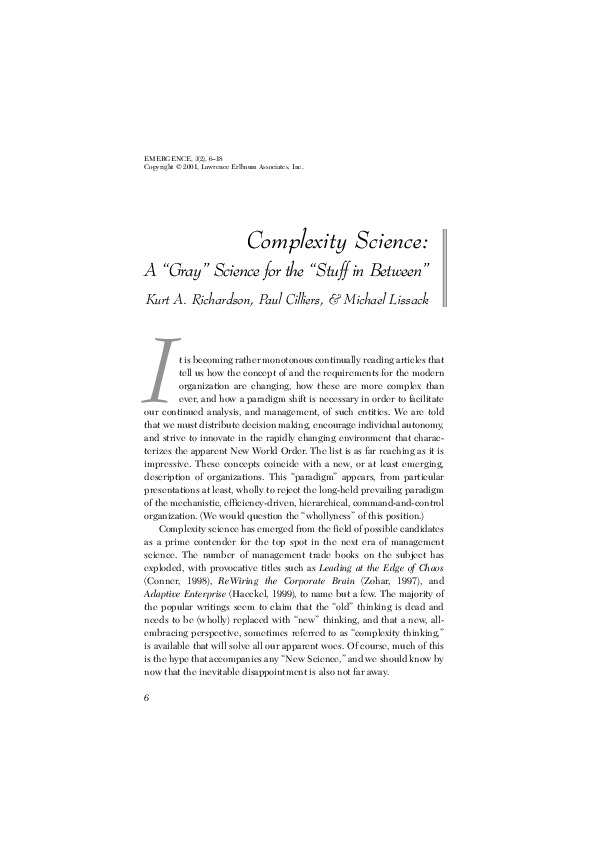 (PDF) Complexity Science: A 