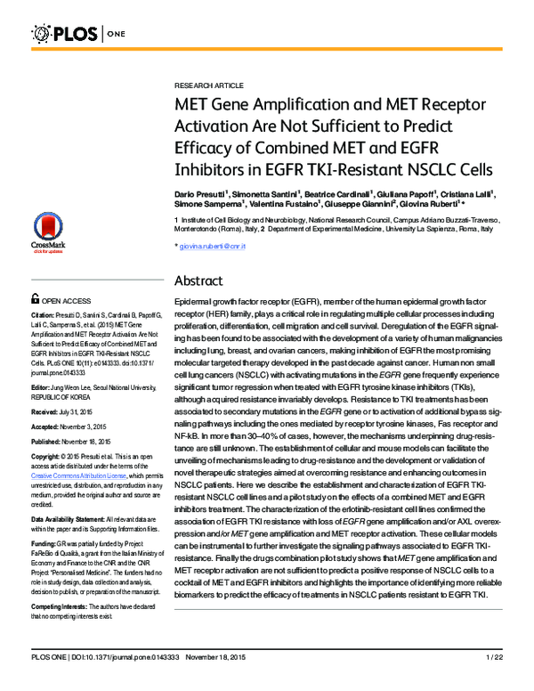 (PDF) MET Gene Amplification and MET Receptor Activation Are Not ...