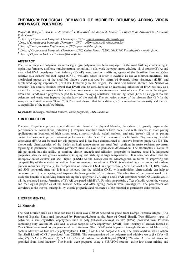 (PDF) Thermorheological behavior of modified bitumens adding virgin and waste polymers Sandra