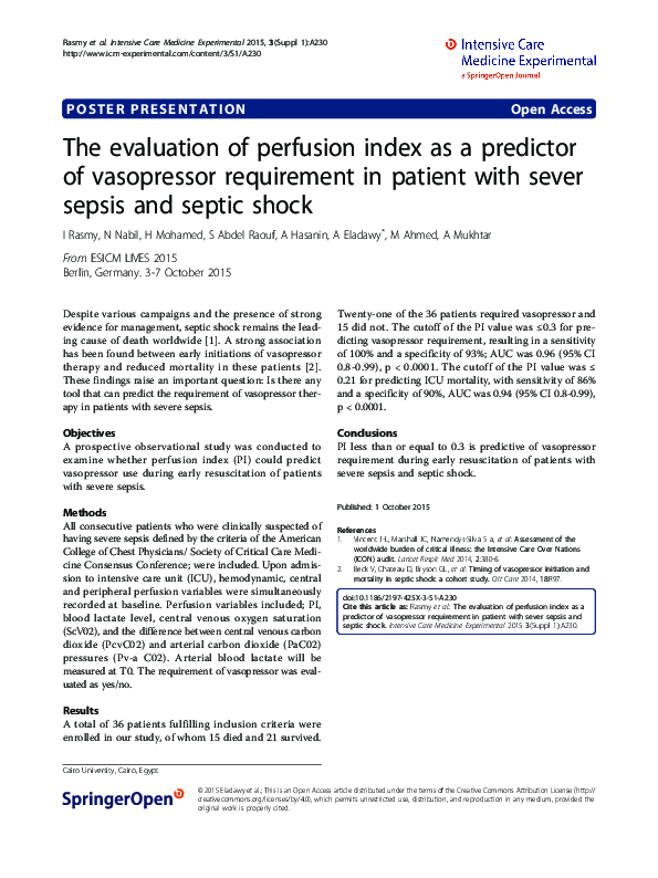 (PDF) The Evaluation of Perfusion Index as a Predictor of Vasopressor ...