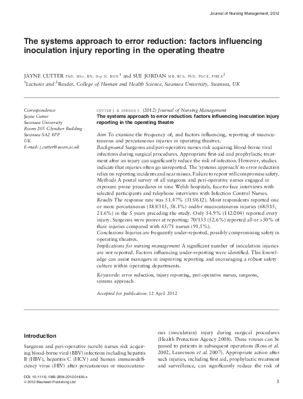 (PDF) The systems approach to error reduction: factors influencing ...