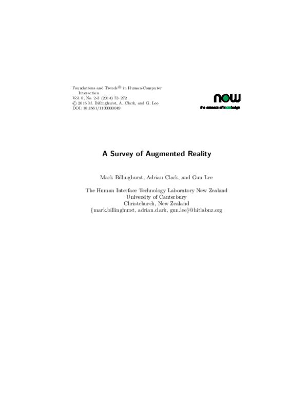 (PDF) A Survey of Augmented Reality