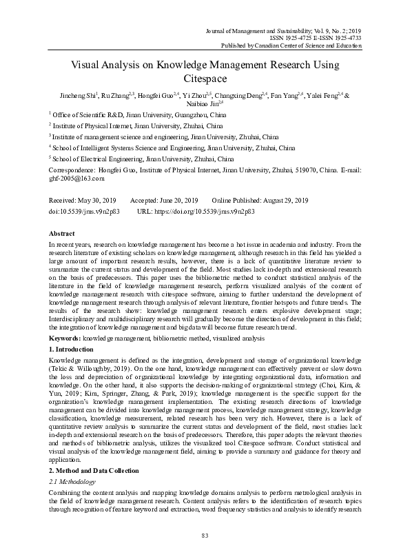 (PDF) Visual Analysis on Knowledge Management Research Using Citespace