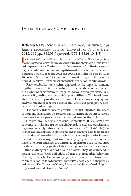 (PDF) Raby, Rebecca, School Rules: Obedience, Discipline, and Elusive ...