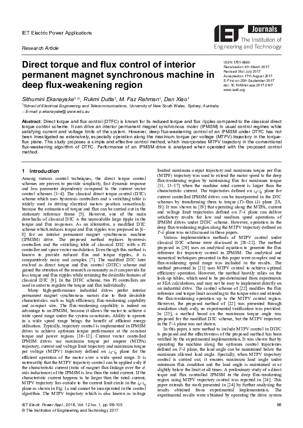 (PDF) Direct torque and flux control of interior permanent magnet ...