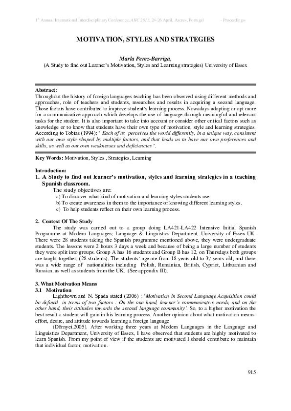(PDF) Motivation, Styles and Strategies