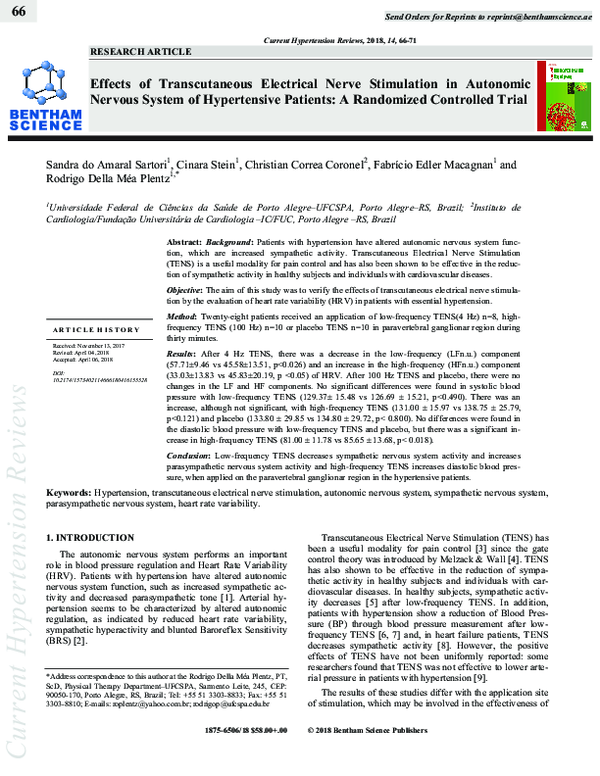 (PDF) The effects of transcutaneous electrical nerve stimulation (TENS ...