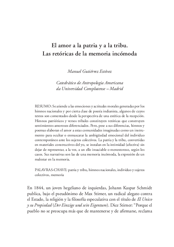 (PDF) El amor a la patria y a la tribu: las retóricas de la memoria ...