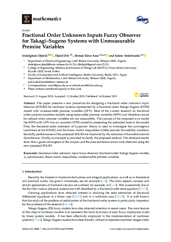 (PDF) Fractional Order Unknown Inputs Fuzzy Observer for Takagi–Sugeno ...