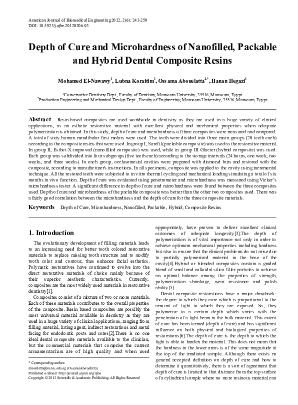 (PDF) Depth of Cure and Microhardness of Nanofilled, Packable and