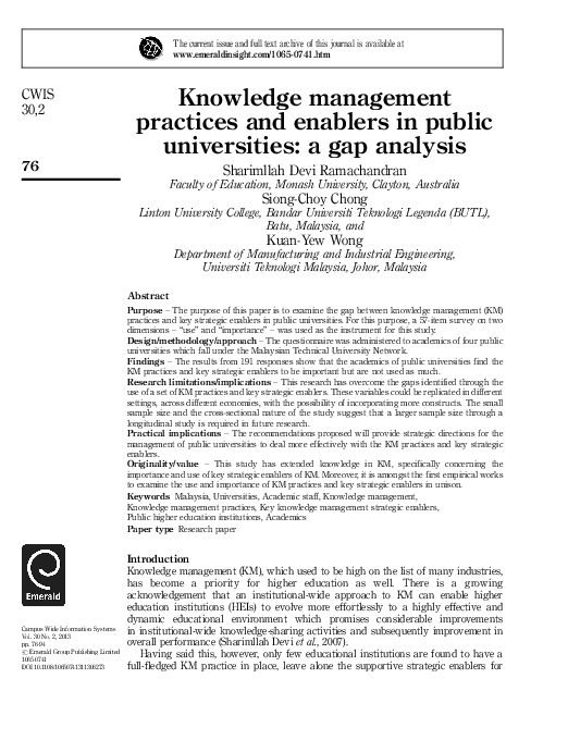 (PDF) Knowledge management practices and enablers in public ...