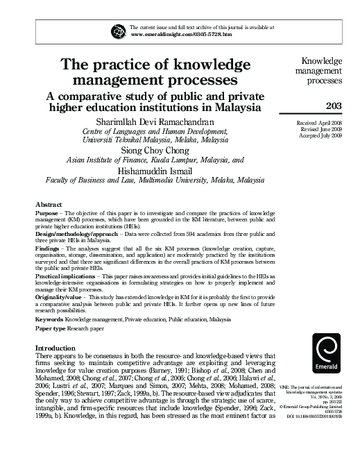 (PDF) The practice of knowledge management processes: A comparative ...