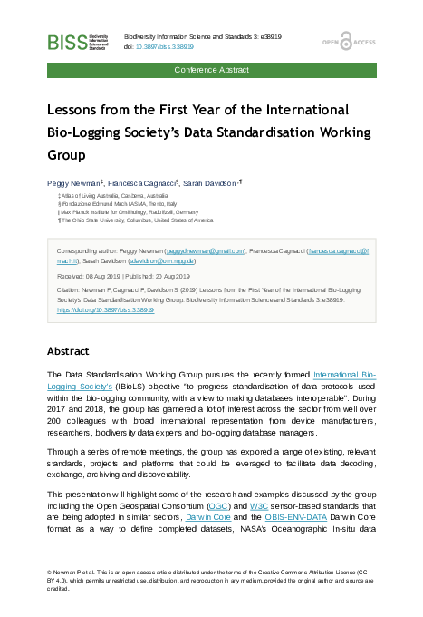 (PDF) Lessons from the First Year of the International Bio-Logging ...